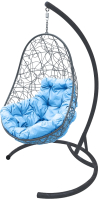Кресло подвесное M-Group Овал / 11140303 (серый ротанг/голубая подушка) - 
