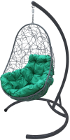 Кресло подвесное M-Group Овал / 11140304 (серый ротанг/зеленая подушка) - 