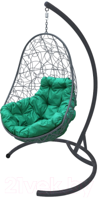 Кресло подвесное M-Group Овал / 11140304 (серый ротанг/зеленая подушка)
