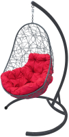 Кресло подвесное M-Group Овал / 11140306 (серый ротанг/красная подушка) - 
