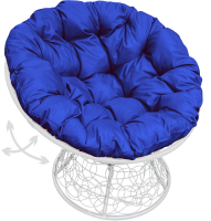 Кресло садовое M-Group Папасан пружинка / 12050110 (белый ротанг/синяя подушка) - 