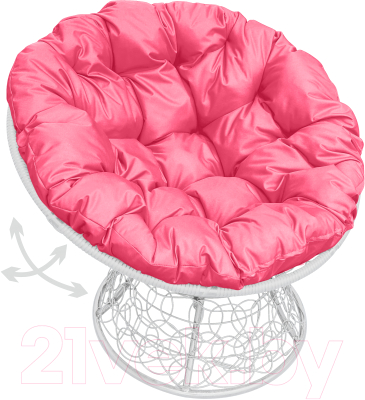Кресло садовое M-Group Папасан пружинка / 12050108 (белый ротанг/розовая подушка)