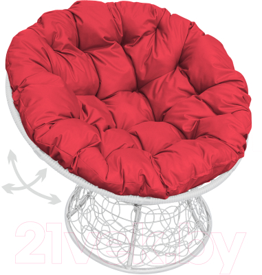 Кресло садовое M-Group Папасан пружинка / 12050106 (белый ротанг/красная подушка)