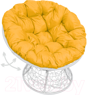 Кресло садовое M-Group Папасан пружинка / 12050111 (белый ротанг/желтая подушка)