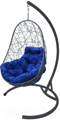 Кресло подвесное M-Group Овал / 11140310 (серый ротанг/синяя подушка)