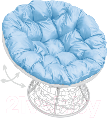 Кресло садовое M-Group Папасан пружинка / 12050103 (белый ротанг/голубая подушка)