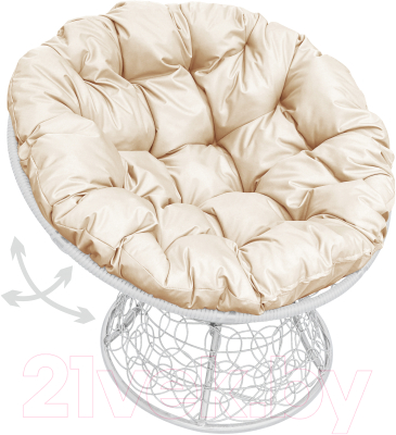 Кресло садовое M-Group Папасан пружинка / 12050101 (белый ротанг/бежевая подушка)