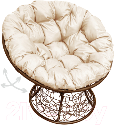 Кресло садовое M-Group Папасан пружинка / 12050201 (коричневый ротанг/бежевая подушка)