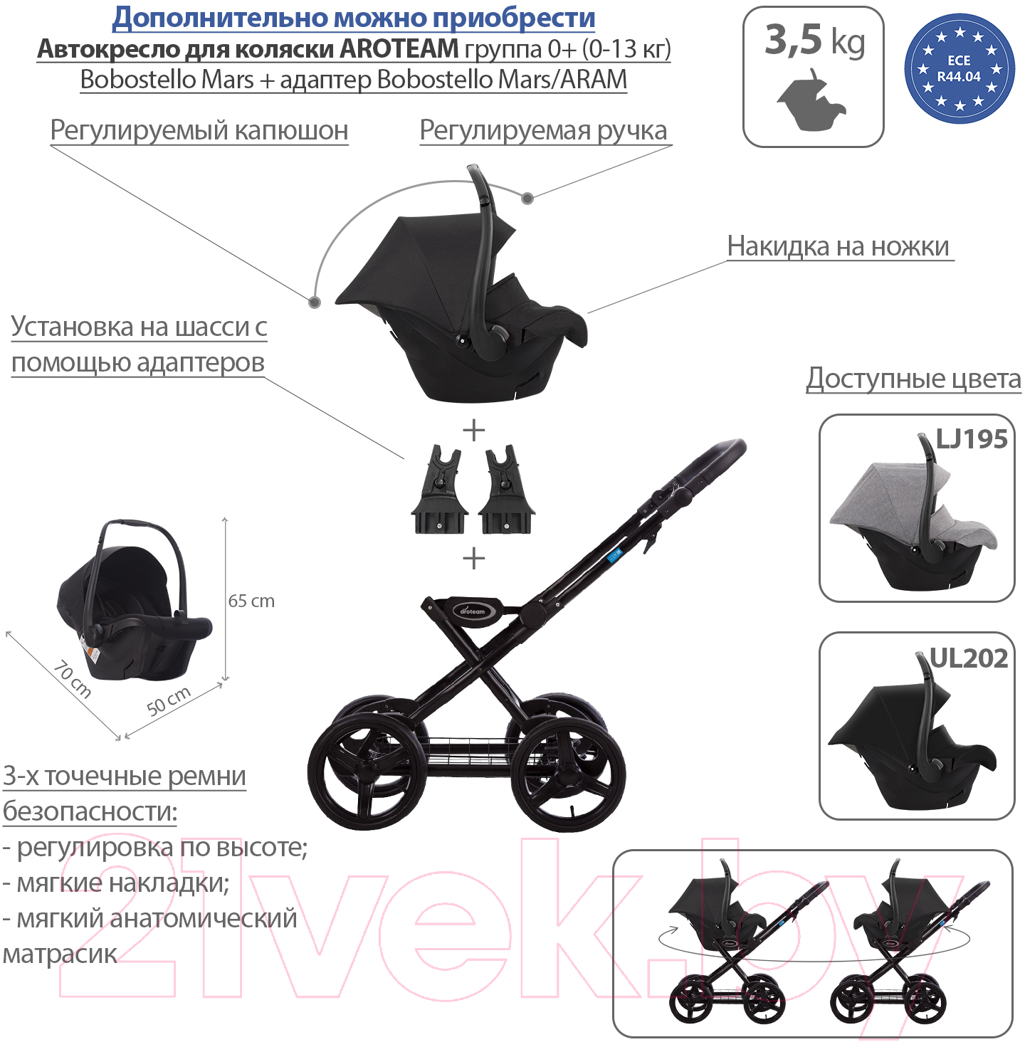 Детская универсальная коляска Aroteam Cocoline 2 в 1 рама черная