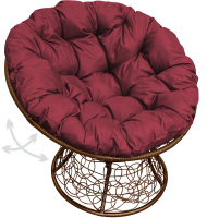 Кресло садовое M-Group Папасан пружинка / 12050202 (коричневый ротанг/бордовая подушка) - 