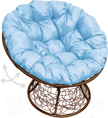 Кресло садовое M-Group Папасан пружинка / 12050203 (коричневый ротанг/голубая подушка)