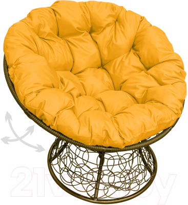 Кресло садовое M-Group Папасан пружинка / 12050211 (коричневый ротанг/желтая подушка)