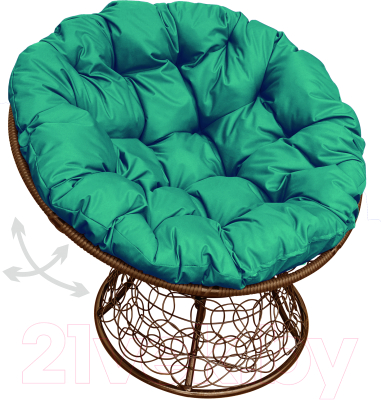 Кресло садовое M-Group Папасан пружинка / 12050204 (коричневый ротанг/зеленая подушка)