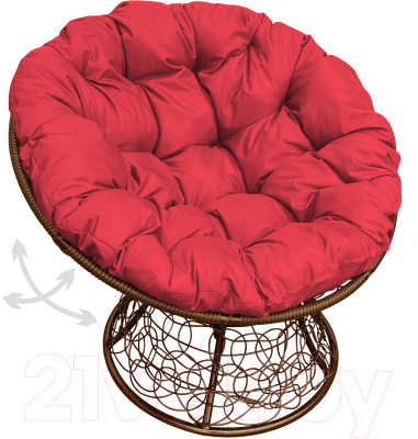 Кресло садовое M-Group Папасан пружинка / 12050206 (коричневый ротанг/красная подушка)