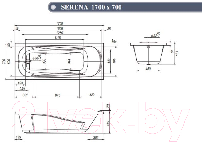 Ванна акриловая Ventospa Serena LA 170x70