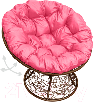 Кресло садовое M-Group Папасан пружинка / 12050208 (коричневый ротанг/розовая подушка)