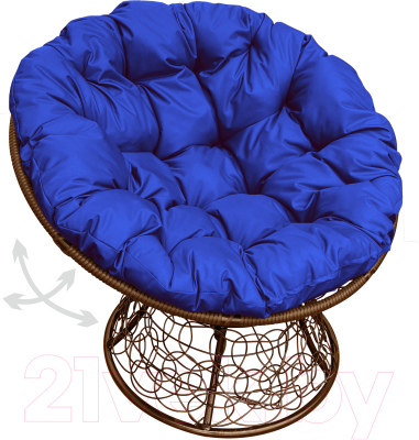 Кресло садовое M-Group Папасан пружинка / 12050210 (коричневый ротанг/синяя подушка)