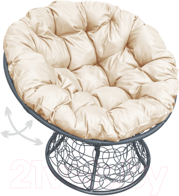 Кресло садовое M-Group Папасан пружинка / 12050301 (серый ротанг/бежевая подушка)