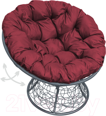 Кресло садовое M-Group Папасан пружинка / 12050302 (серый ротанг/бордовая подушка)