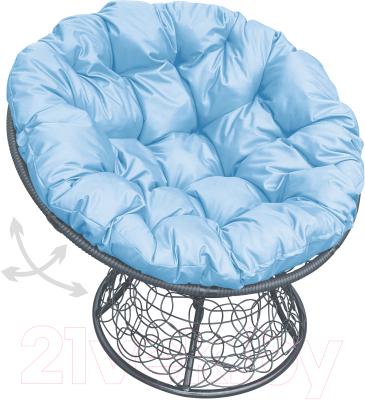 Кресло садовое M-Group Папасан пружинка / 12050303 (серый ротанг/голубая подушка)