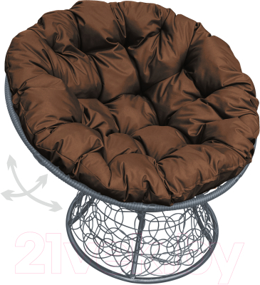 Кресло садовое M-Group Папасан пружинка / 12050305 (серый ротанг/коричневая подушка)