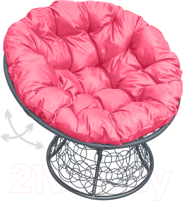 Кресло садовое M-Group Папасан пружинка / 12050308 (серый ротанг/розовая подушка)