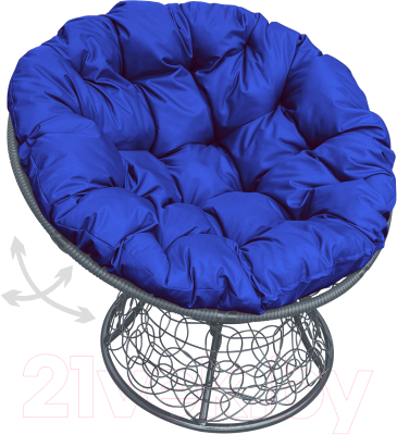 Кресло садовое M-Group Папасан пружинка / 12050310 (серый ротанг/синяя подушка)