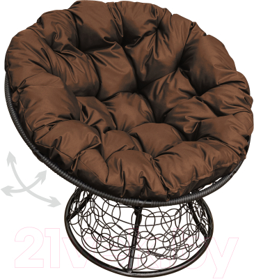 Кресло садовое M-Group Папасан пружинка / 12050405 (черный ротанг/коричневая подушка)