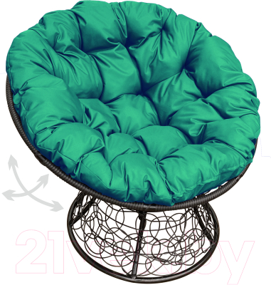 Кресло садовое M-Group Папасан пружинка / 12050404 (черный ротанг/зеленая подушка)