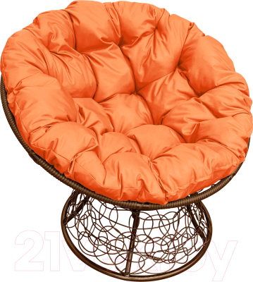 Кресло садовое M-Group Папасан 12020207 (коричневый ротанг/оранжевая подушка)