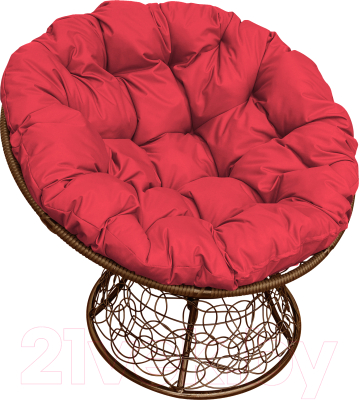 Кресло садовое M-Group Папасан 12020206 (коричневый ротанг/красная подушка)