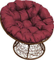 Кресло садовое M-Group Папасан 12020202 (коричневый ротанг/бордовая подушка) - 