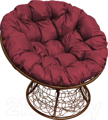 Кресло садовое M-Group Папасан 12020202 (коричневый ротанг/бордовая подушка)