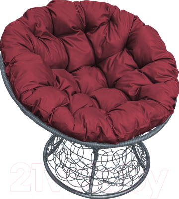 Кресло садовое M-Group Папасан 12020302 (серый ротанг/бордовая подушка)