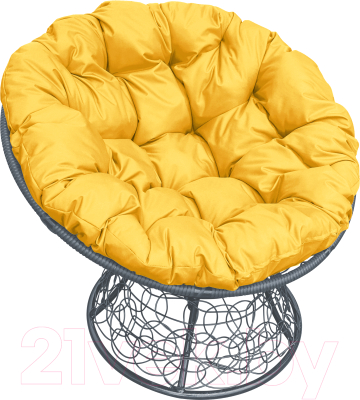 Кресло садовое M-Group Папасан 12020311 (серый ротанг/желтая подушка)