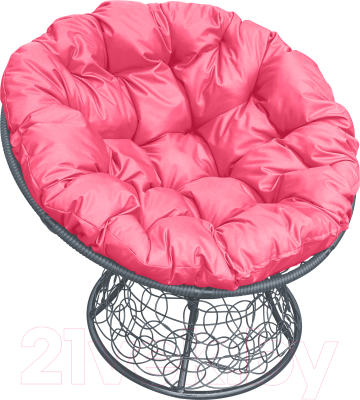 Кресло садовое M-Group Папасан 12020308 (серый ротанг/розовая подушка)
