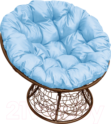 Кресло садовое M-Group Папасан 12020203 (коричневый ротанг/голубая подушка)