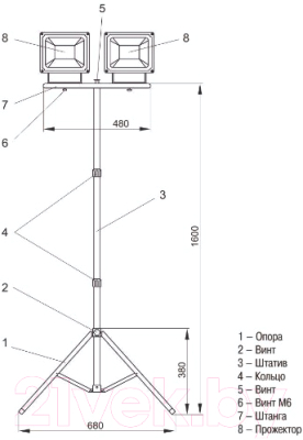 Штатив для прожектора IEK 68x68x160 / LPADD2-160-2-K05 (желтый)