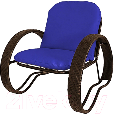 Кресло садовое M-Group Фасоль / 12370210 (коричневый ротанг/синяя подушка)