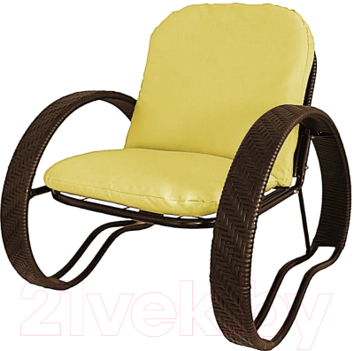 Кресло садовое M-Group Фасоль / 12370211 (коричневый ротанг/желтая подушка)