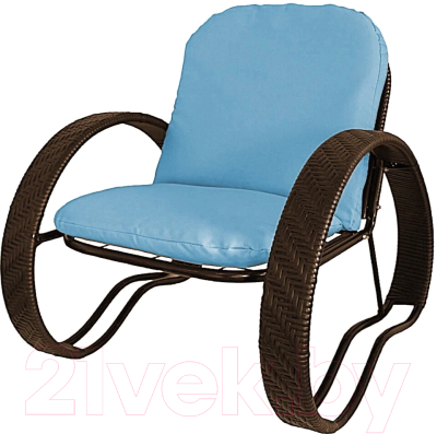 Кресло садовое M-Group Фасоль / 12370203 (коричневый ротанг/голубая подушка)