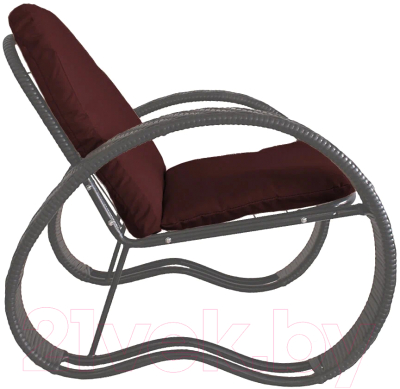 Кресло садовое M-Group Фасоль / 12370302 (серый ротанг/бордовая подушка)
