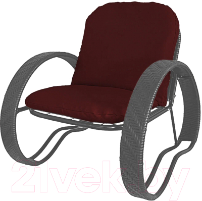 Кресло садовое M-Group Фасоль / 12370302 (серый ротанг/бордовая подушка)