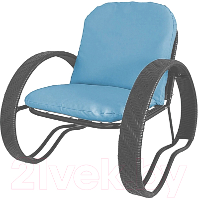 Кресло садовое M-Group Фасоль / 12370303 (серый ротанг/голубая подушка)