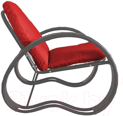 Кресло садовое M-Group Фасоль / 12370306 (серый ротанг/красная подушка)