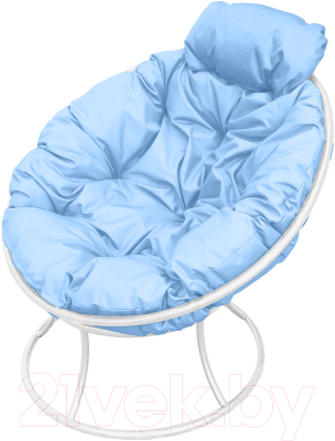 Кресло садовое M-Group Папасан мини / 12060103 (белый/голубая подушка)
