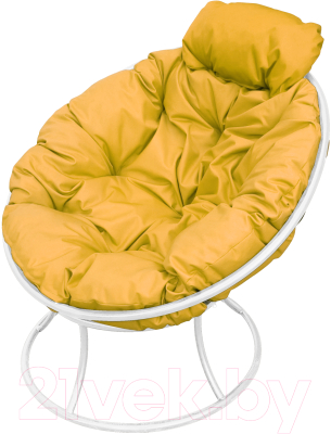 Кресло садовое M-Group Папасан мини / 12060111 (белый/желтая подушка)