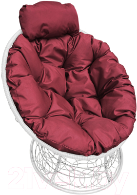 Кресло садовое M-Group Папасан мини / 12070102 (белый ротанг/бордовая подушка)