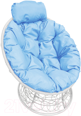 Кресло садовое M-Group Папасан мини / 12070103 (белый ротанг/голубая подушка)