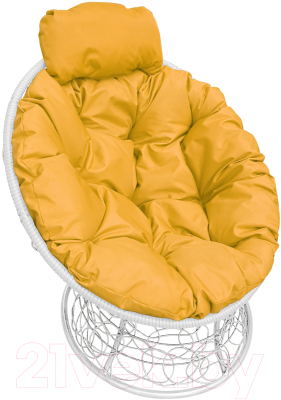 Кресло садовое M-Group Папасан мини / 12070111 (белый ротанг/желтая подушка)
